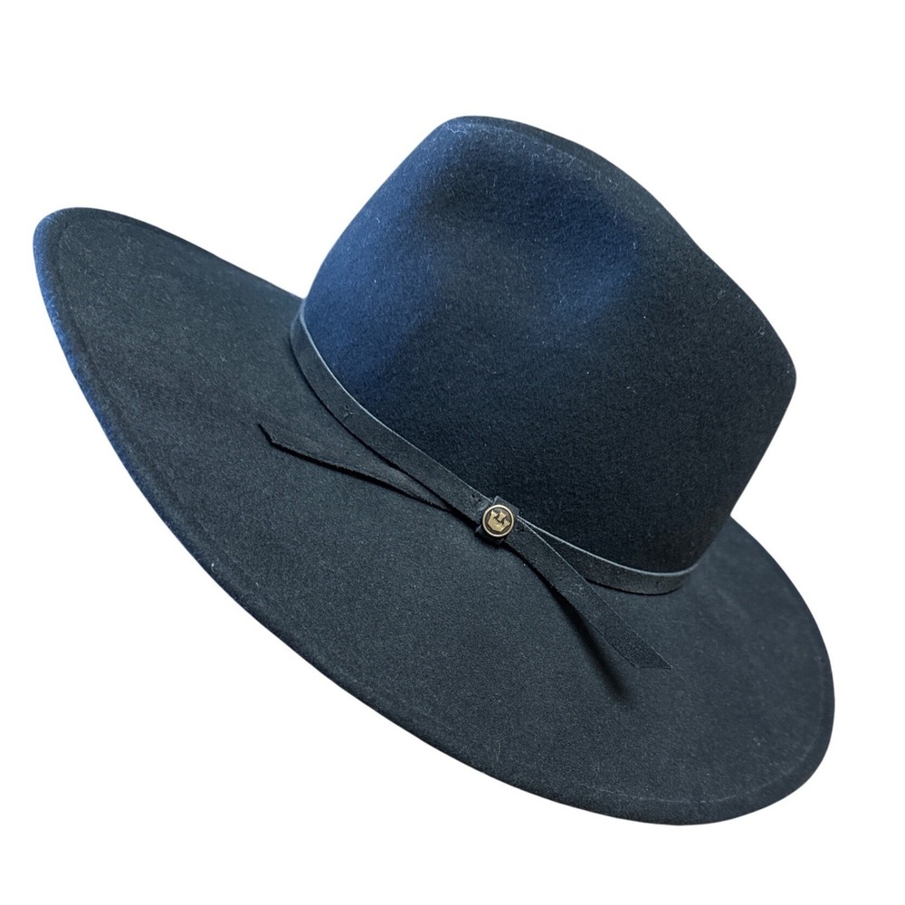 Goorin Bros Black Wide Brim Rancher Fedora Hat Western Boho Festival Large
